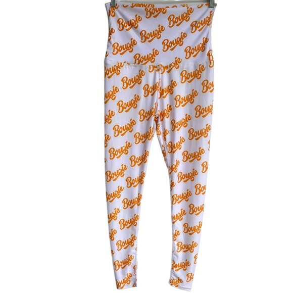 Bougies Boutique Pants - Bougie Boutique Women’s Leggings Size M Medium Orange Print Spellout New